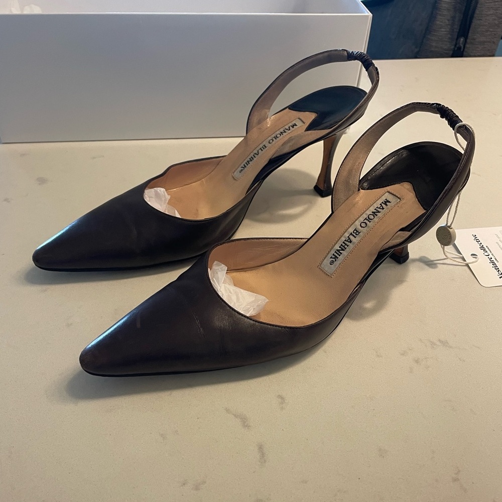 Manolo Blahnik Brown Slingback Heels